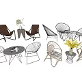 Stylish Table and Chair Sets With Modern Metal Frame Rattan Woven Design and Decorative Plants