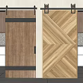 Wooden Barn Doors With Chevron Pattern And Black Strips In Modern Kitchen