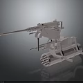 Detailed White Military Weapon Machine Gun Model With Mount And Ammunition Belt