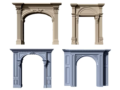 Different Styles Of Decorative Door Arches With Carved Pillars And Beige Blue Colors 3d model