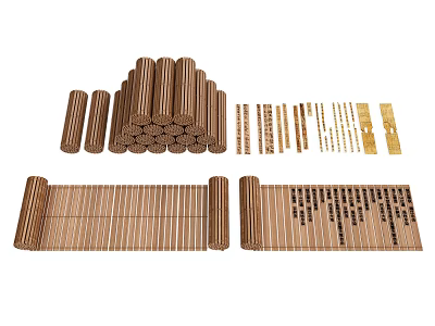 Ancient Chinese Bamboo Scrolls Traditional Books Manuscripts With Calligraphy Characters 3d model