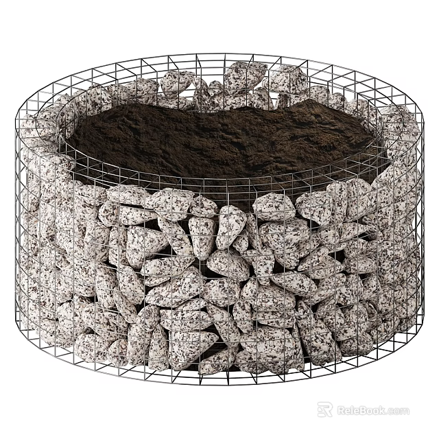 Garden Ornament Wire Mesh Cage Filled With Stones And Central Soil Bed 3d model 