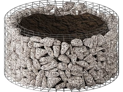 Garden Ornament Wire Mesh Cage Filled With Stones And Central Soil Bed 3d model