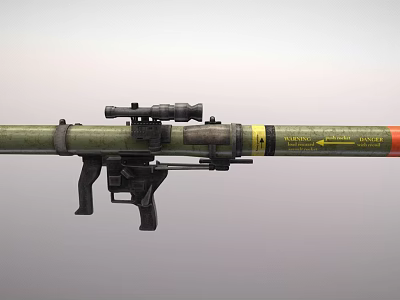 Military Rocket Launcher With Green Tube Black Scope Yellow Caution Strip Red Tip 3d model