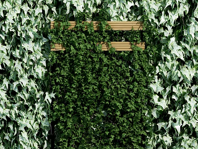 Lush Vertical Living Green Plant Wall with Decorative Foliage and Wooden Accents 3d model