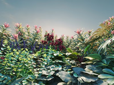 Vibrant Garden With Colorful Flowers Various Green Leaves And Lush Plants 3d model