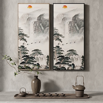 New Chinese Landscape Painting Texture Decoration Painting Italian Minimalist Middle Ages 3d model