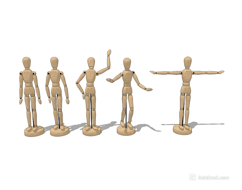 Wooden Human Shaped Decorative Figurine Set With Various Poses For Home Decor 3d model 