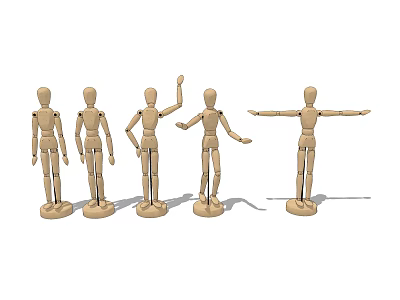 Wooden Human Shaped Decorative Figurine Set With Various Poses For Home Decor 3d model