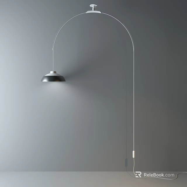 Modern Arc Design Wall Lamp With Black Shade Mounted On Gray Indoor Wall 3d model 
