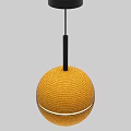 Modern Yellow Spherical Striped Pendant Light With Black Hanging Rod Design