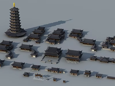Ancient Chinese Architecture With Traditional Tower And Classic Courtyard Buildings 3d model