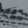 Ancient Chinese Architecture With Traditional Tower And Classic Courtyard Buildings 3d model