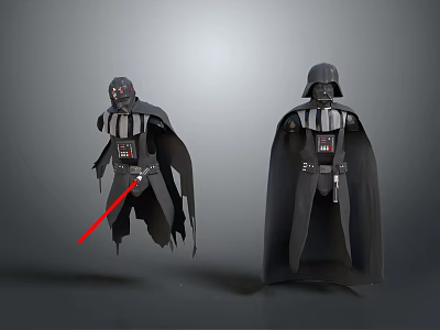 Detailed Darth Vader Figurines With Red Lightsaber And Standing Stance 3d model