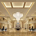 Hotel Lobby Elegant Interior With Chandelier Marble Floor Staircases Columns And Sofas