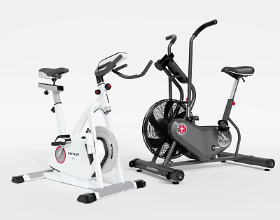 White And Black Stationary Bike And Fan Bike Fitness Equipment For Home Gym Workout 3d model