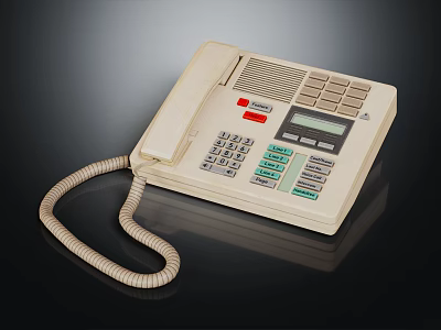 Vintage Beige Telephone With Keypad Display Screen And Curved Handset Cord 3d model