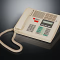 Vintage Beige Telephone With Keypad Display Screen And Curved Handset Cord