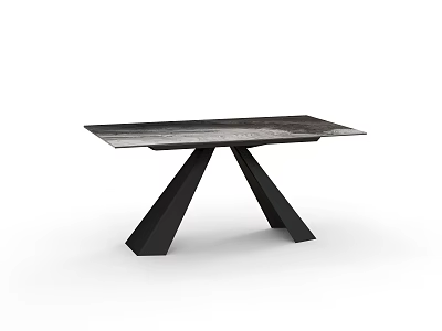 Modern Minimalist Dining Table With Wooden Surface And Black Metal X Shaped Legs 3d model