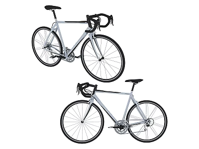 Two Road Bicycles With Silver Frame Black Handlebars And Seats 3d model