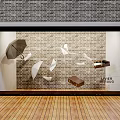 Modern Window Advertising Window Shopping Mall Display Window Umbrella Suitcase Paper Crane 3d model