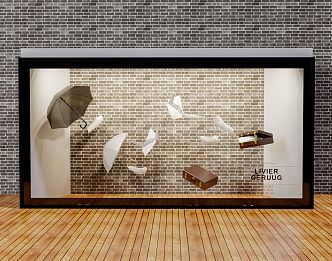 Modern Window Advertising Window Shopping Mall Display Window Umbrella Suitcase Paper Crane 3d model