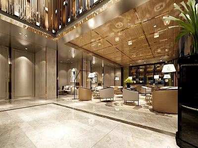 Luxurious Sales Office Interior Design With Marble Floor Modern Furniture And Chandeliers 3d model