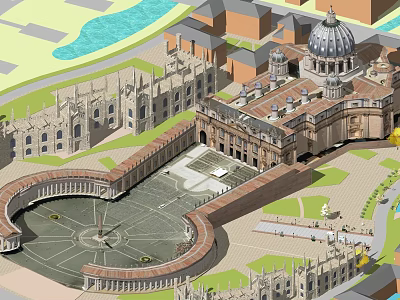 Ancient Architecture Featuring Dome Structure Surrounding Historic Buildings and Circular Plaza Layout 3d model