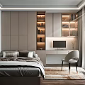 Modern Tatami Bedroom Interior Design with Bed Desk Chair Storage Cabinetry and Window Lighting