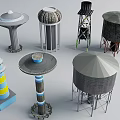 Various Water Tower Structures With Diverse Designs And Material Styles 3d model
