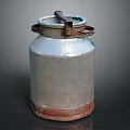 Vintage Milk Beverage Can With Metal Handle Silver White Surface And Rustic Red Bottom