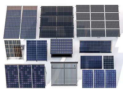 Various Solar Panel Types with Different Designs and Patterns for Renewable Energy 3d model
