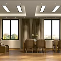Elegant Hotel Mahjong Room With Bright Ceiling Lights Wooden Floors And Tables