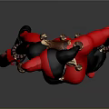 Detailed Clown Costume With Red And Black Bodysuit Jester Hat And Decorated Staff