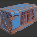 Rusted Blue And Orange Metal Industrial Container With Grilled Surface Design