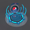 Pepsi Logo Display With Blue Glowing Rings Grid Platform And Star Decorations 3d model