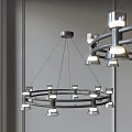 Modern Circular Chandelier Featuring Multiple Glass Shades and Metallic Frame Design 3d model