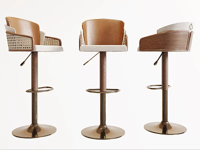 Elegant Adjustable Height Bar Stools With Rattan Leather And Premium Wood For Modern Home Bar 3d model
