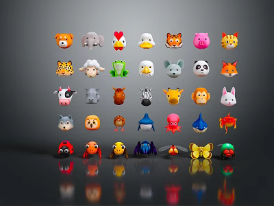 Cute Cartoon Animal Character Avatars Showcasing Various Wildlife Insect And Marine Species 3d model