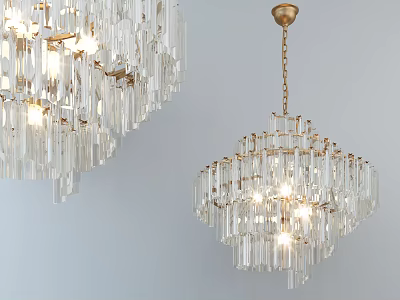 Elegant Crystal Chandeliers with Transparent Crystal Prisms and Golden Hanging Accents 3d model