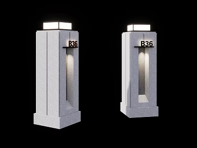 White Columnar Light Posts With B36 Sign And Square Top Lights 3d model