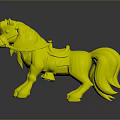 Pink Toy Pony With Green Bridle Saddle And Shiny Reflection On Black Background