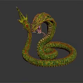 Mythical Multi Headed Snake Creature With Green Scales Open Mouth And Forked Tongue