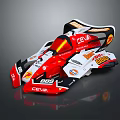 Red and White Racing Car Sleek Design With Rear Wing and Multiple Sponsor Logos