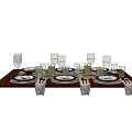 Elegant Dinnerware Set with Plates Glassware Cutlery on Brown Dining Table