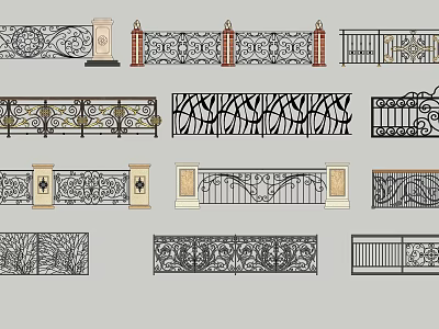 Various Ornate Railings With Wrought Iron Intricate Patterns And Designs 3d model