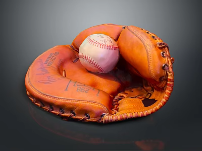 Orange Leather Baseball Glove Holding Red And White Baseball For Daily Use 3d model