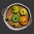 Wicker Fruit Basket With White Cloth Lining Holding Fresh Bananas Apples And Pears