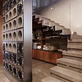 Modern Living And Dining Area Interior With Sofa Coffee Table TV Unit And Wine Rack