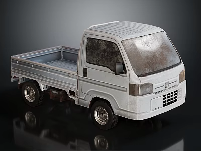 Vintage White Small Truck With Flatbed On Dark Background 3D Render 3d model